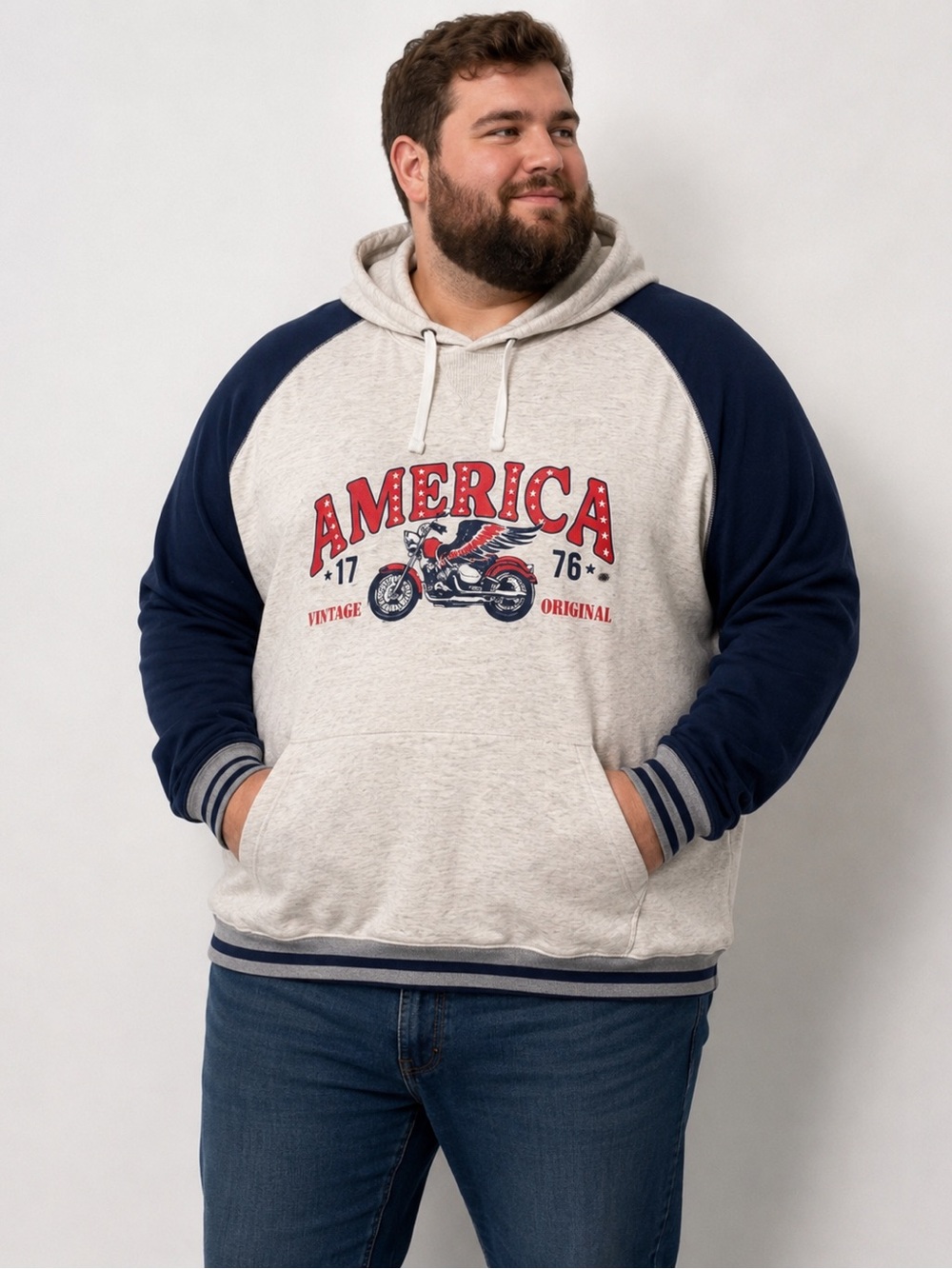 Fanatics 5XL America Vintage 1776 Motorcycle Hoodie NWOT Soft Lightweight